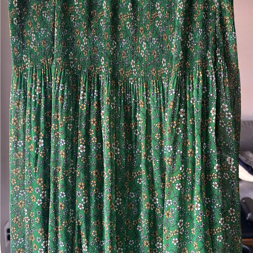 Floral Green Pleated Skirt